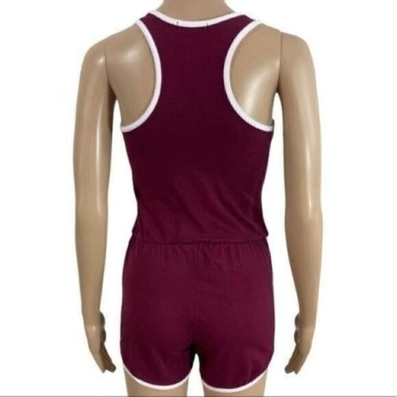 Popular Basics Burgundy Scoop Neck One Piece Romper Medium Shorts Tank Onesie - Picture 6 of 10